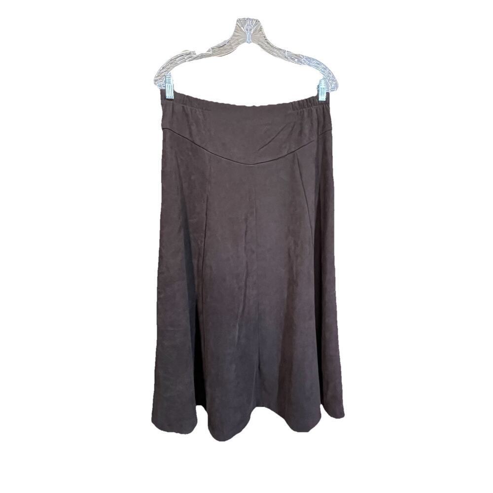 Women's Faux Suede Midi A Line Skirt 8 Brown Boho Western Country Cowgirl